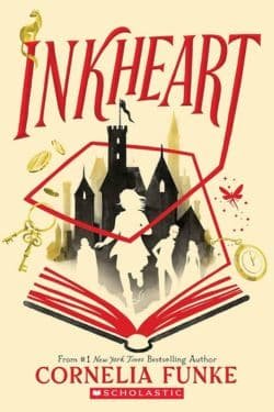Inkheart book cover by Cornelia Funke, featuring castle and book.