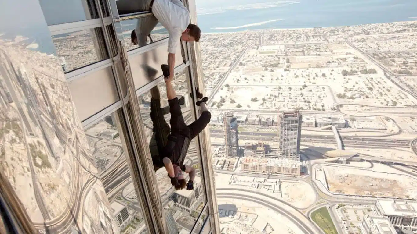 Mind-Blowing Movie Stunts Ever Executed by Tom Cruise in Mission Impossible - Free climbing the Burj Khalifa