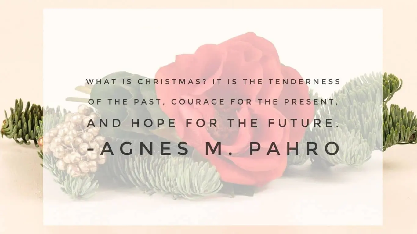 "What is Christmas? It is the tenderness of the past, courage for the present, and hope for the future." — Agnes M. Pahro