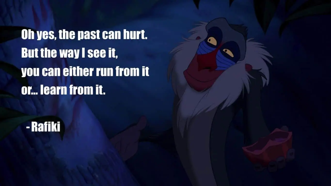"Oh, yes, the past can hurt. But the way I see it, you can either run from it or learn from it." (The Lion King)