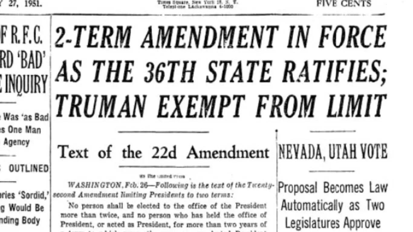 Major Historical Events on February 27- Today in History - Ratification of the Twenty-second Amendment (1951)
