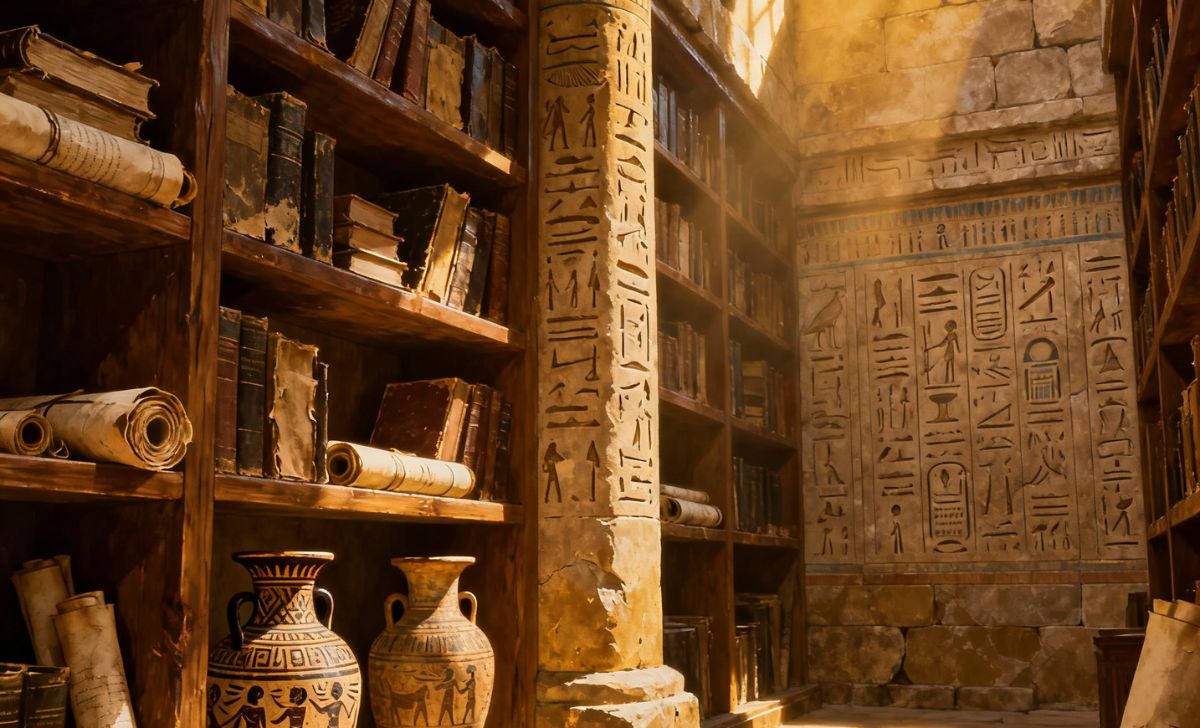 Ancient mythology research library with historical artifacts and texts - How to Research Mythology for Character Creation