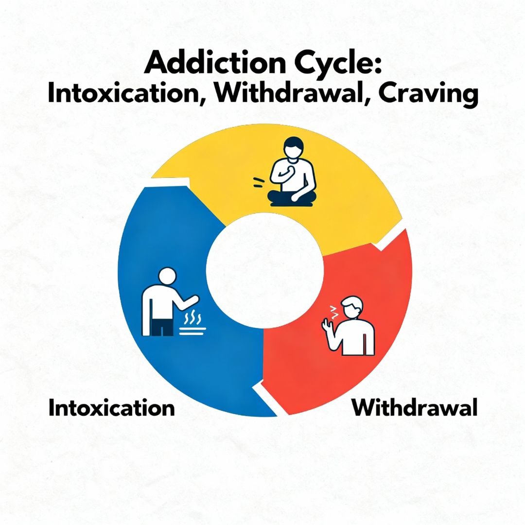 Three stages addiction cycle diagram showing binge intoxication withdrawal and craving phases - What Causes Addiction, and Why Is It So Hard to Treat?