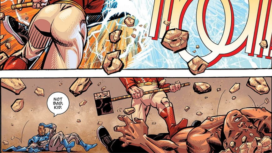 Kid Thor springs into action, easily taking Titan out with a massive punch. - CAPES #1 (2025) - A Complete Breakdown