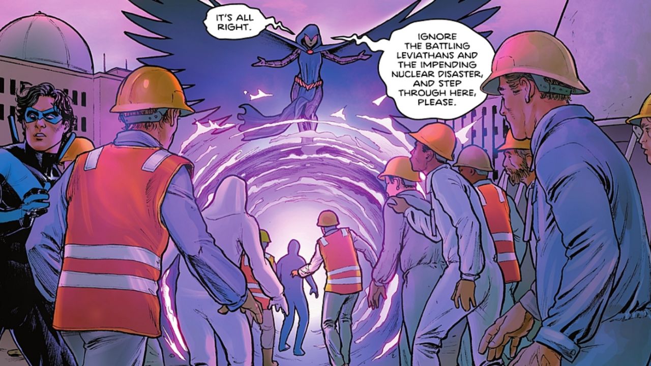Raven focuses on crowd control and teleportation. - Down of DC Titans #1
