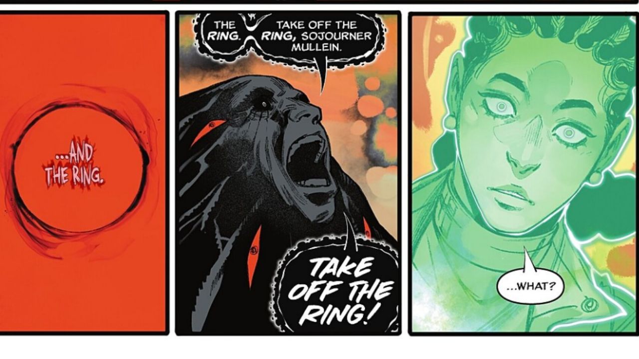 He demands she take off the ring, yelling, "You are anomaly, Sojourner Mullein! - Absolute Green Lantern #5