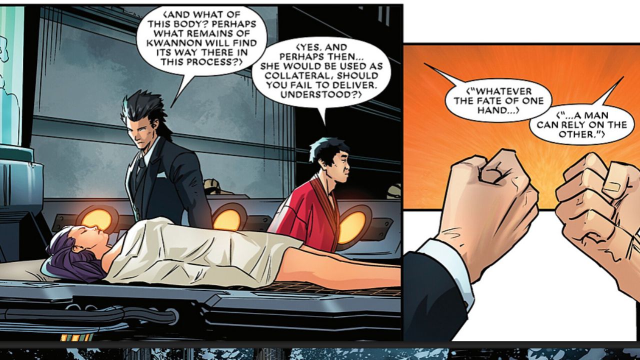 Matsu'o is warned that if he fails to deliver this new agent, the remains of Kwannon will be used as collateral.