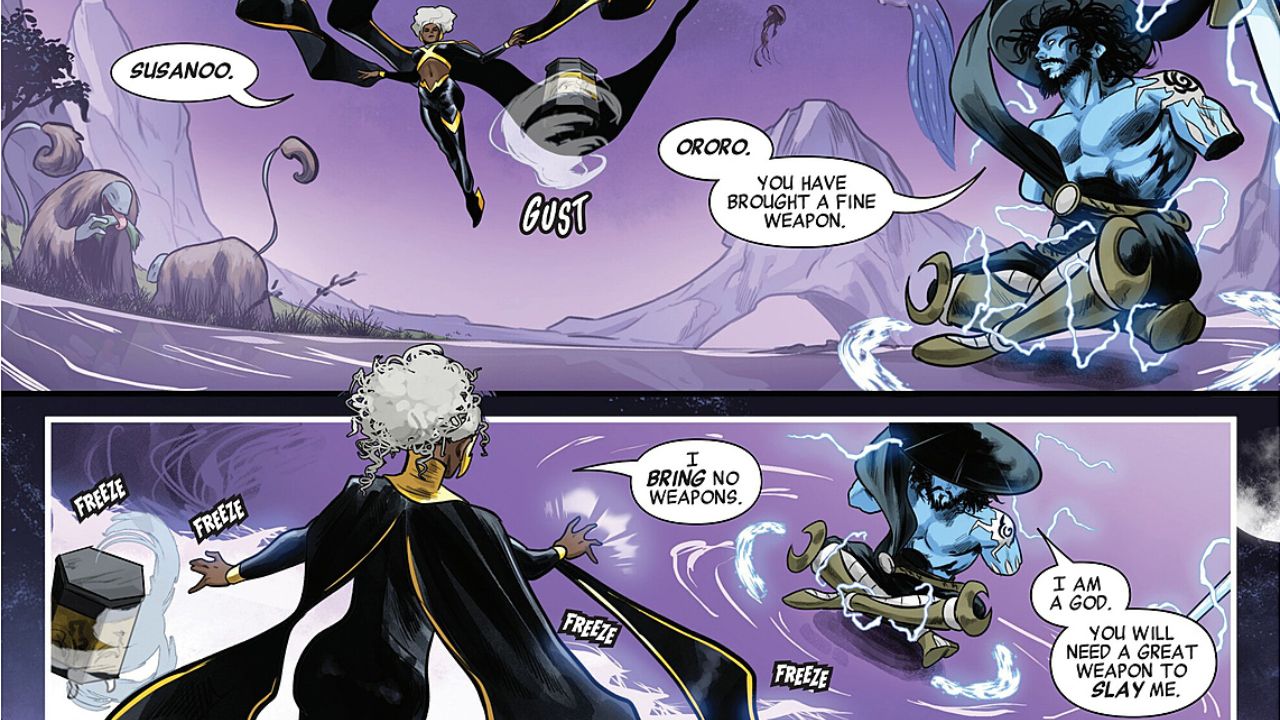 Susanoo remarks that Ororo has brought a fine weapon
