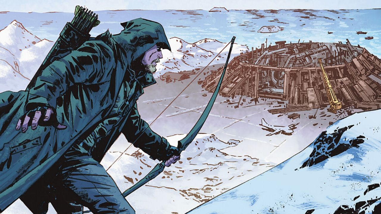 The two heroes stand together in the snow - Batman/Green Arrow/The Question: Arcadia #1 - Full Story