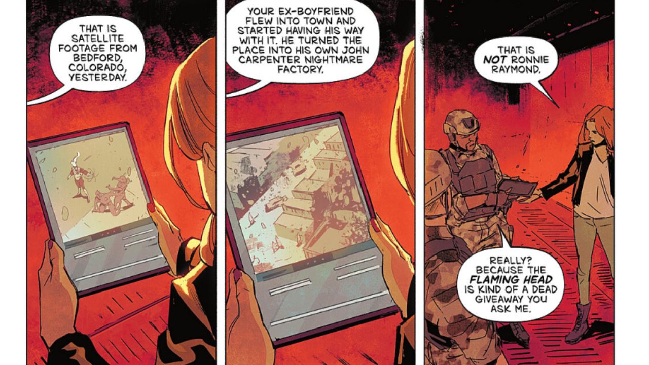 She watches satellite footage of Bedford and sees the John Carpenter nightmare factory Ronnie has created