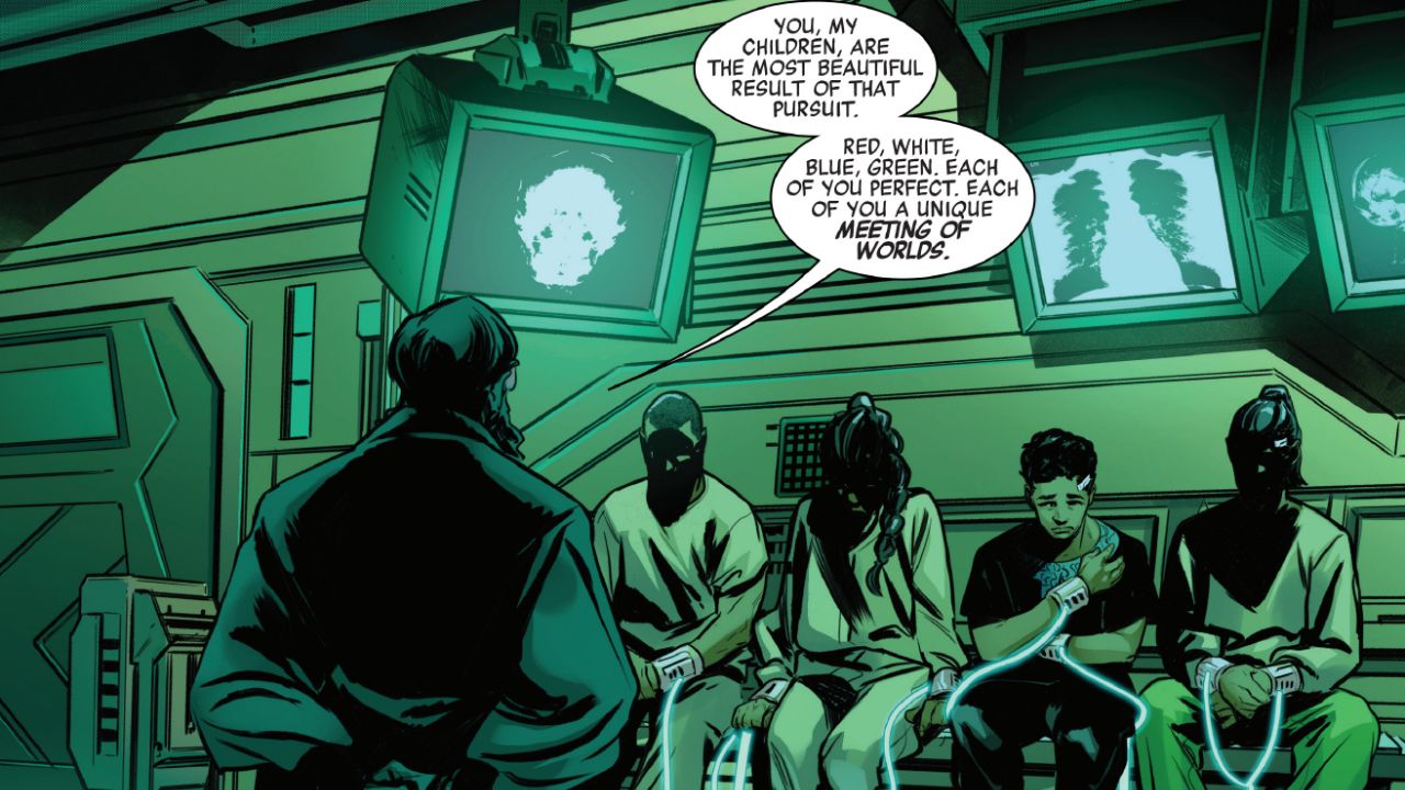 The Good Doctor addressing a group of children named Red, White, Blue, and Green.